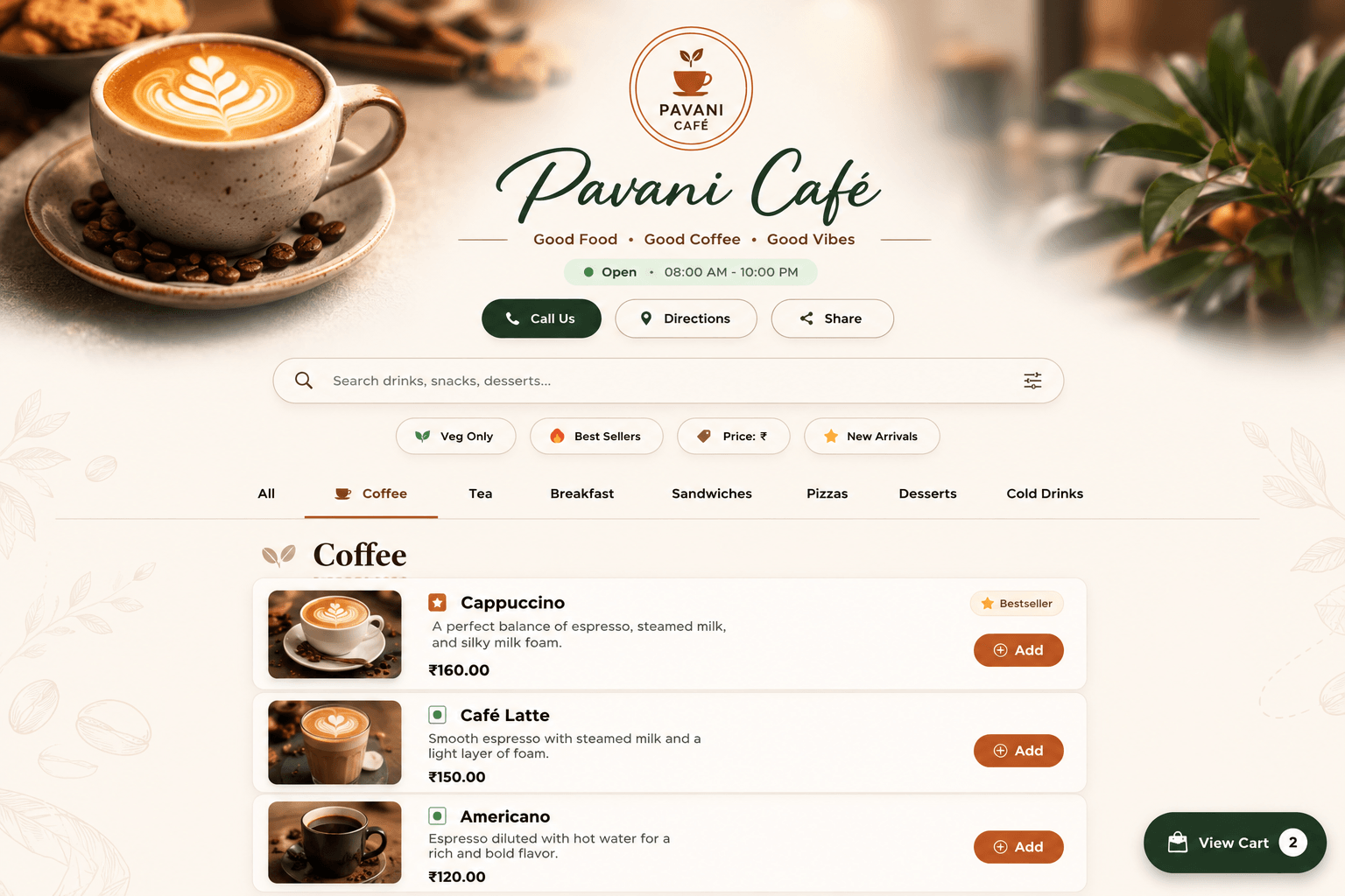 Cafe QR menu theme preview