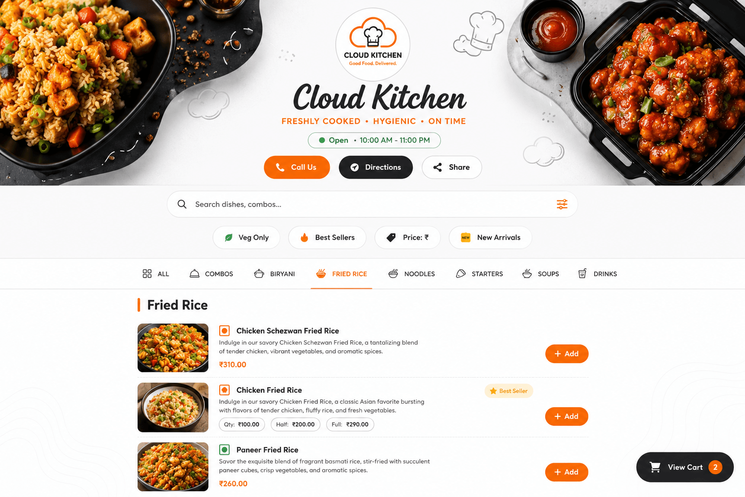 Cloud Kitchen QR menu theme preview