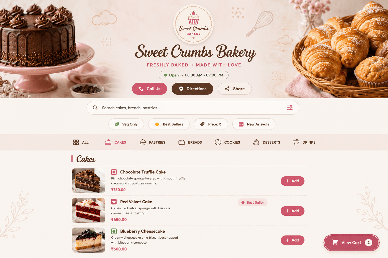 Bakery QR menu theme preview